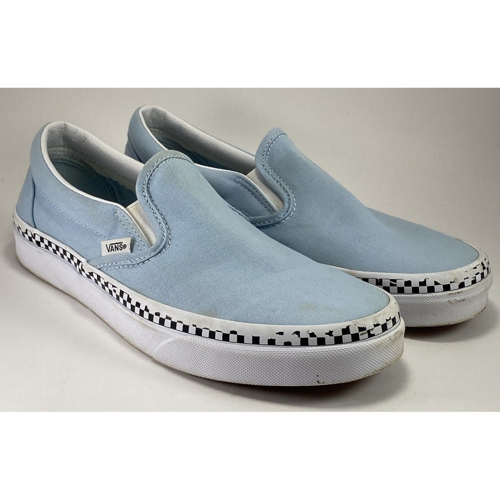 Vans Blue Slip On Shoes Womens 9.5 Light Pale Old Skool Comfortable Off The Wall